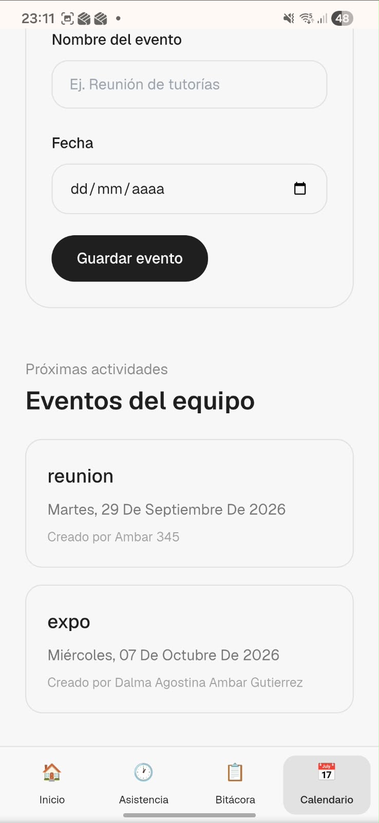 Sistema de Tutorías en el celular: Calendario